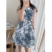 Plants Print Sleeveless Round Neck Casual A  line Midi Dress